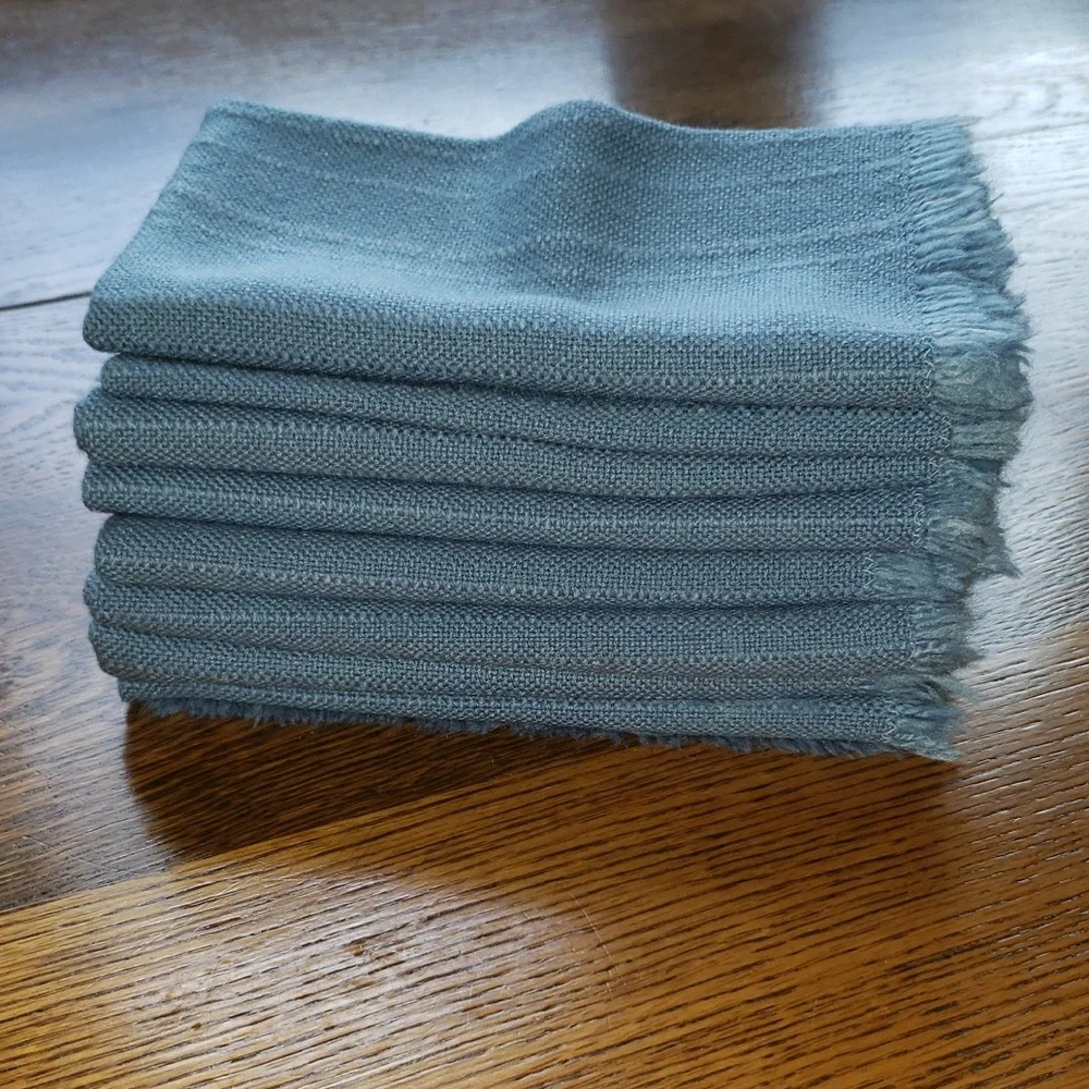 Vtg- Set (8) of Blue Fringed Napkins